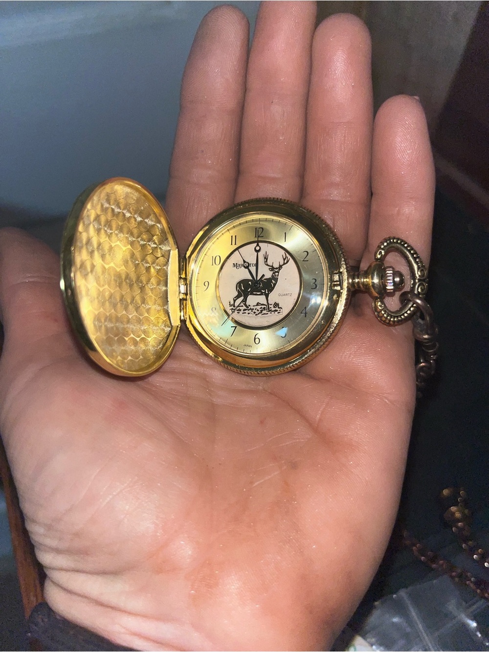 Hudson Baby Gold Tone Deer Motif Brooch Pocket Watch Style